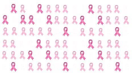 animation of multiple pink ribbon logo glowing on white background