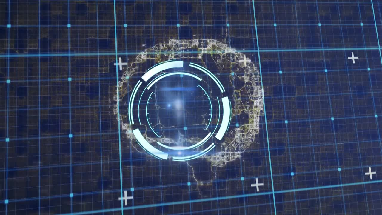 animación de escaneo de alcance sobre el cerebro digital en fondo azul