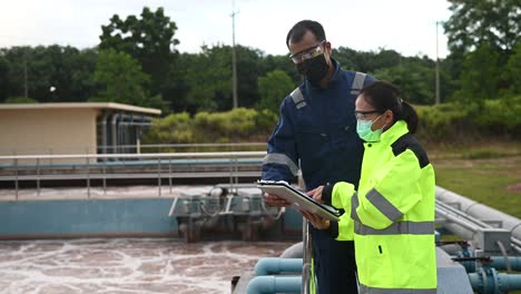 environmental engineers work at wastewater treatment plants