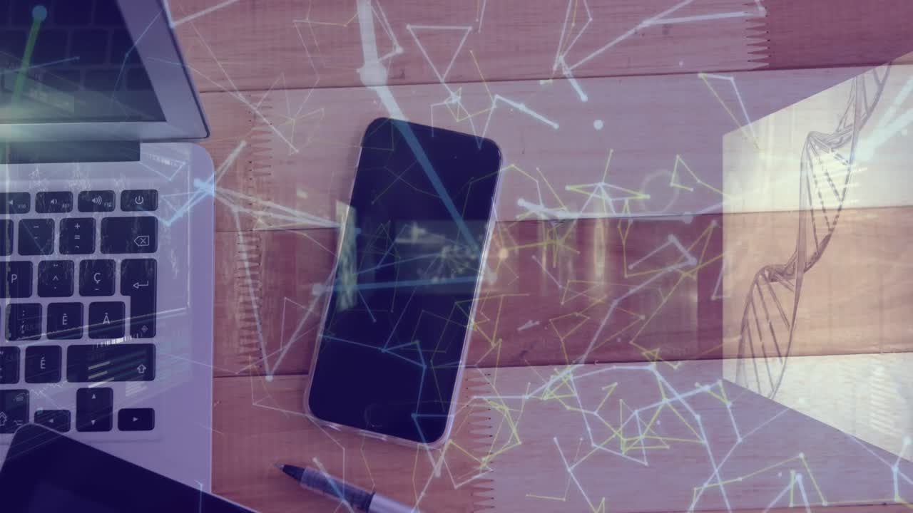 animación de la red de conexiones a través de teléfonos inteligentes y portátiles