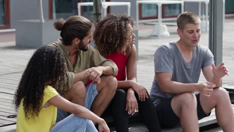 happy friends talking outdoor