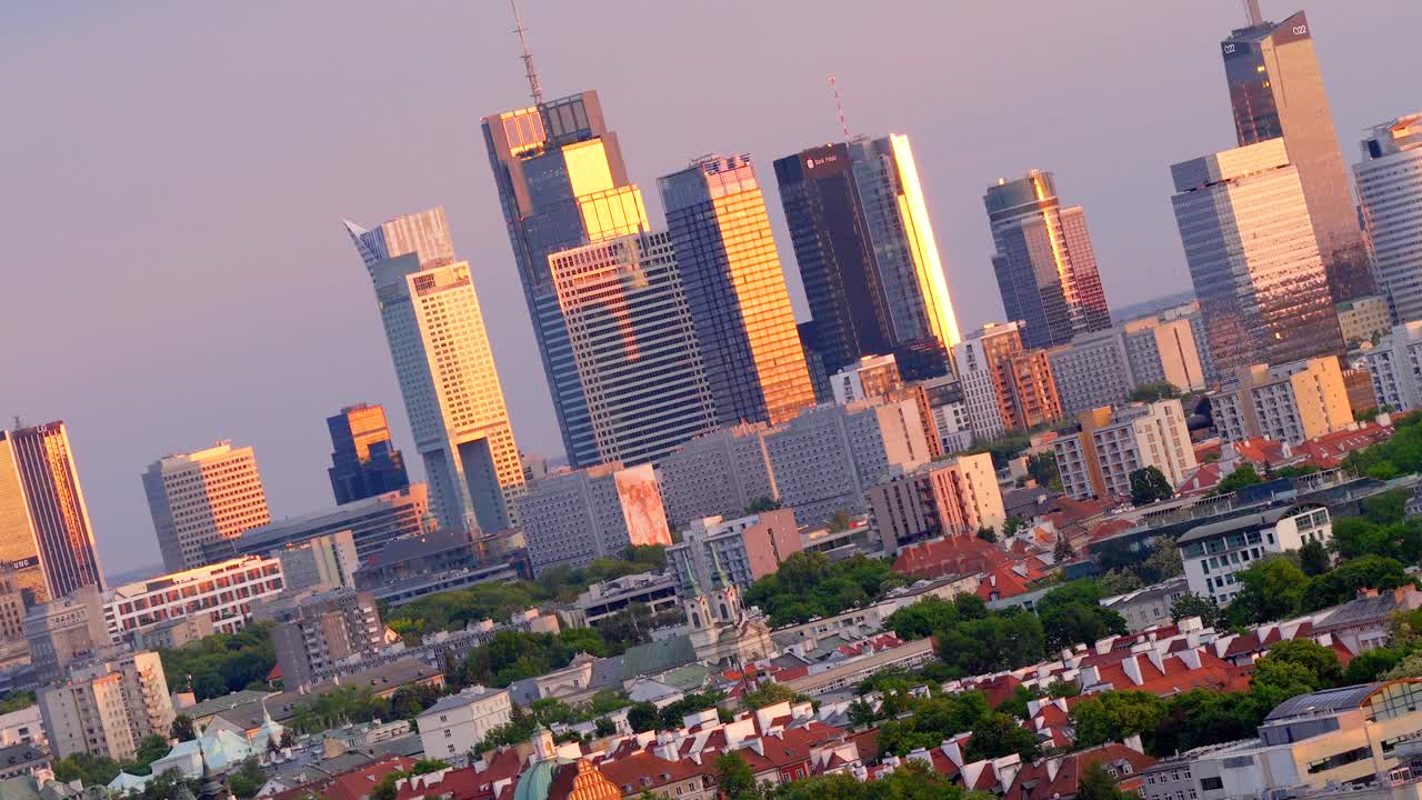 Business corporate landmarks, skyscraper buildings, aerial rotational