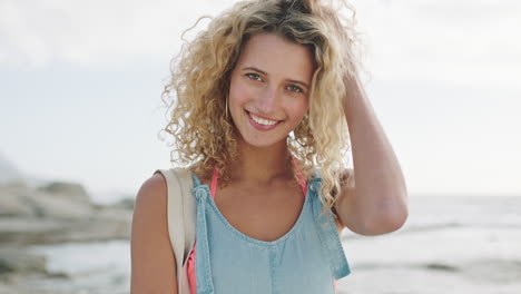 Portrait,-woman-and-smile-with-curly-hair