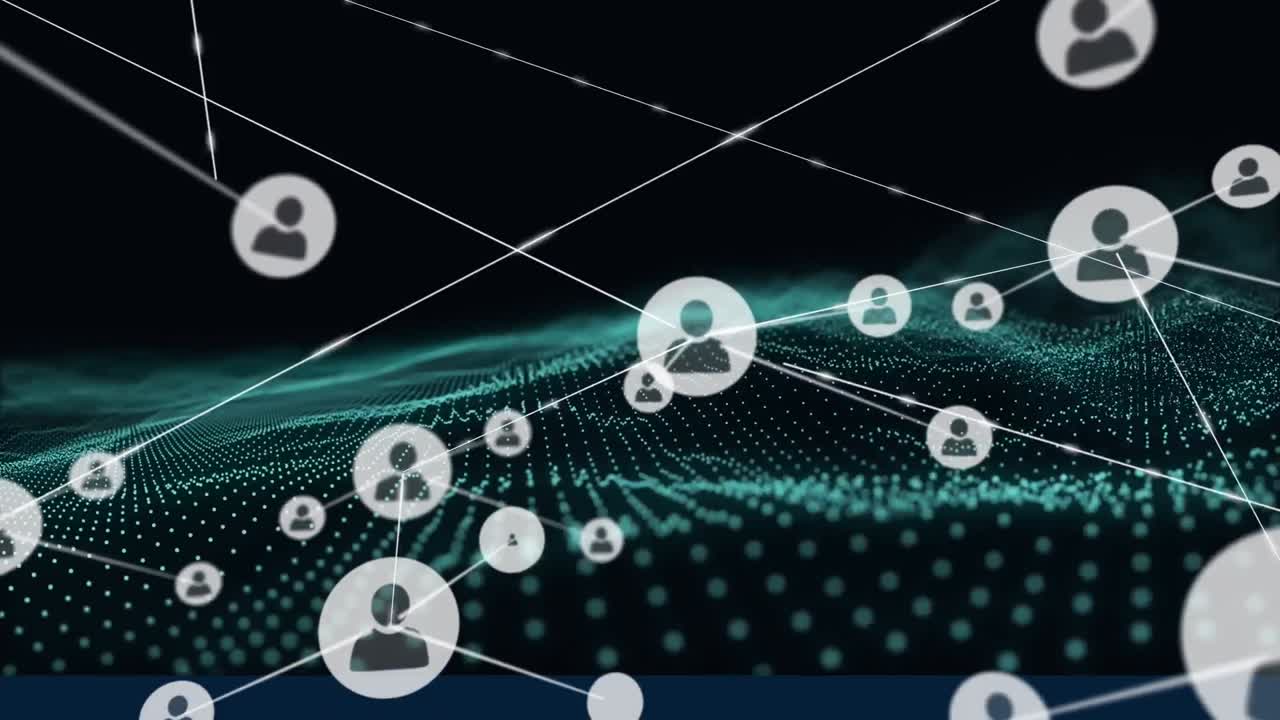 animación de la red de conexiones con las personas iconos sobre malla brillante