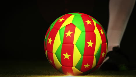 football player kicking cameroon flag ball