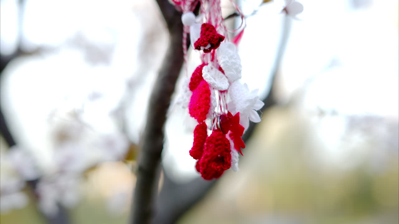 A martisor hanging on a tree branch in the park