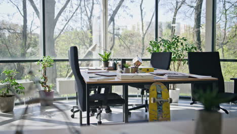 modern empty light office interior with panorama window background. working area