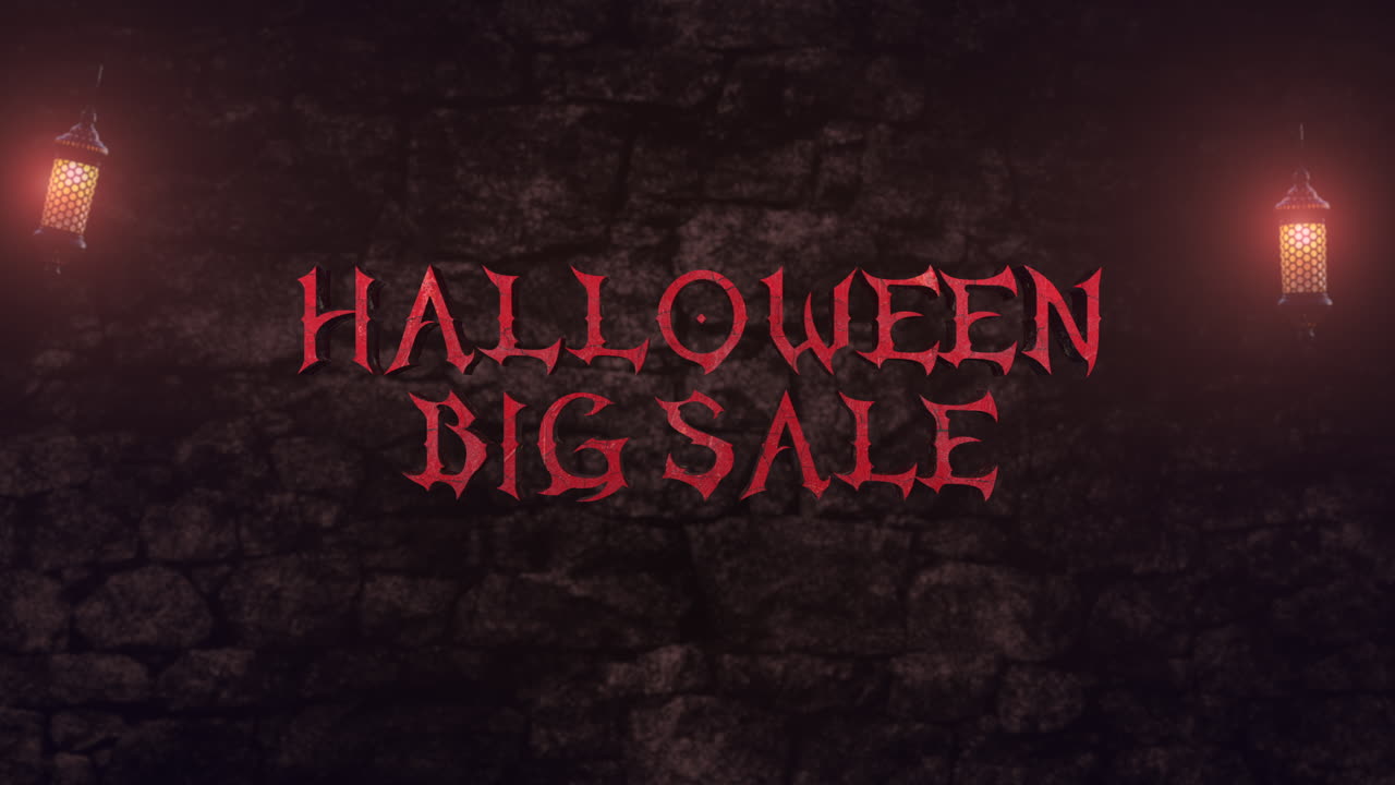 빛으로 오래 된 도시에서 벽에 할로윈 큰 판매