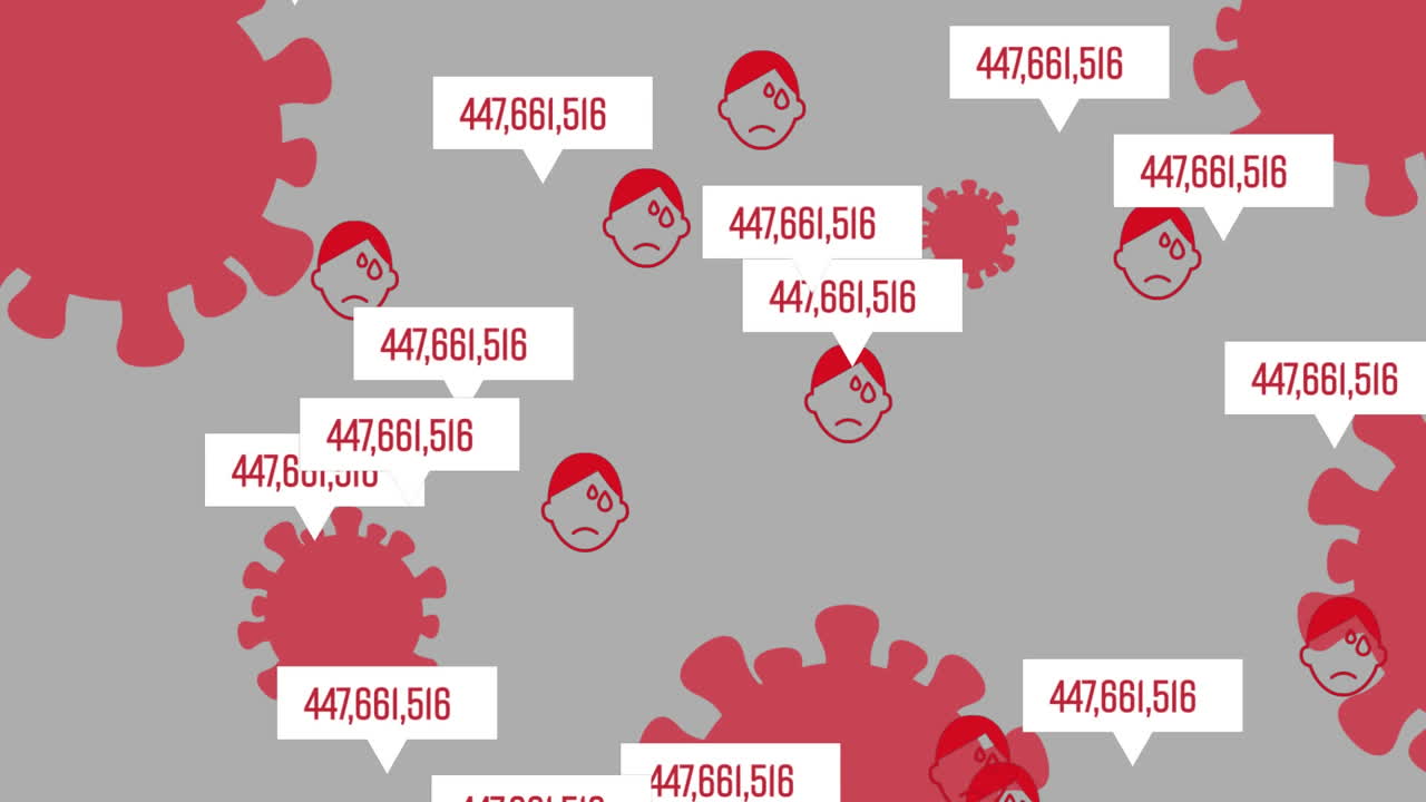 aumento de los números en las burbujas de habla y los iconos de rostros de alta temperatura contra un fondo gris