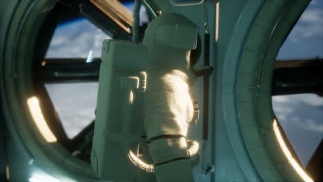 astronauta dentro de la estación espacial orbital