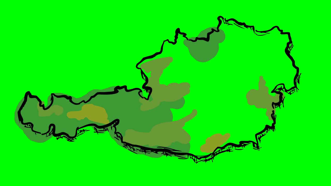 Austria drawing colored map on green screen isolated whiteboard