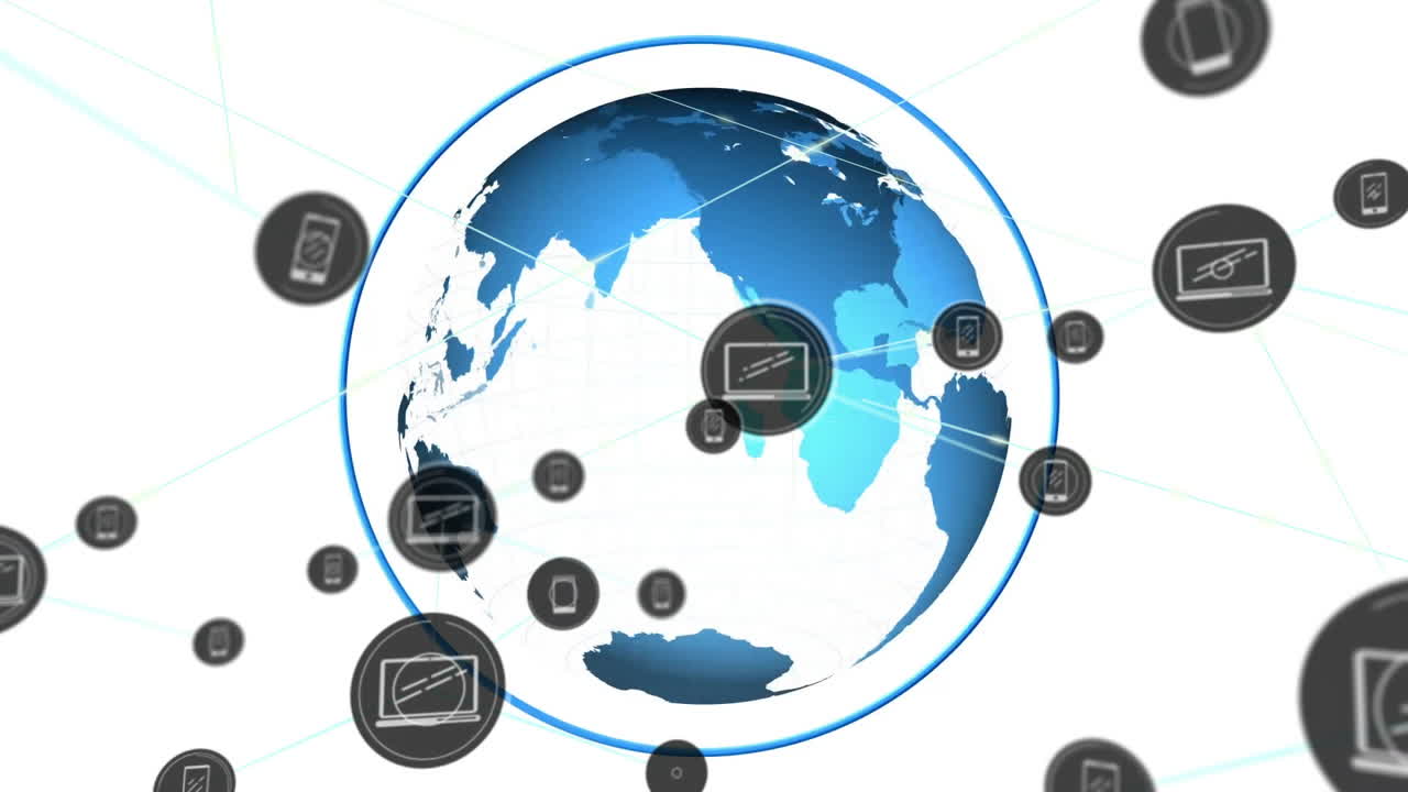 animación de la red de conexiones con iconos en todo el mundo