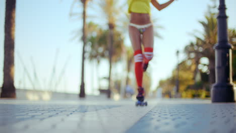 Low-Angle-Shot-of-Roller-Skating-Girl