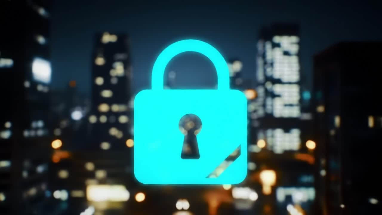 Neon Lock on Cityscape at Night