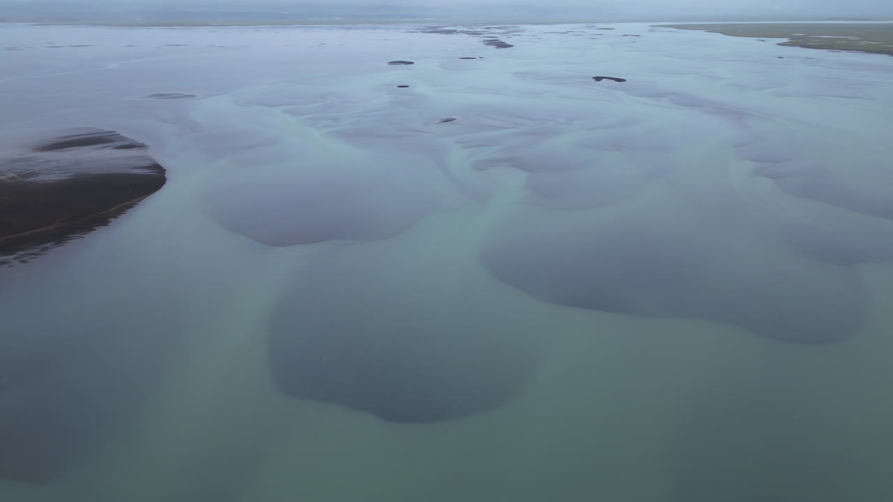 Shallow Glacial River Braids In Southern Iceland. Aerial Shot