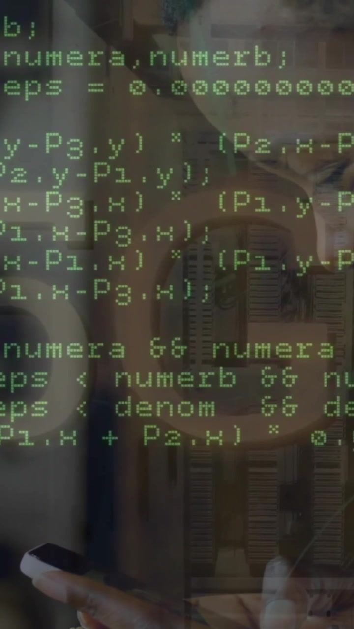 Animation af databehandling og former over en kvinde, der bruger smartphone