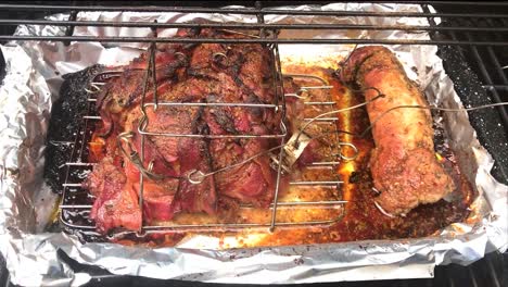 bbq bacon wrapped pork roast and pork tender loin