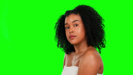 Woman,-beauty-and-face-on-green-screen