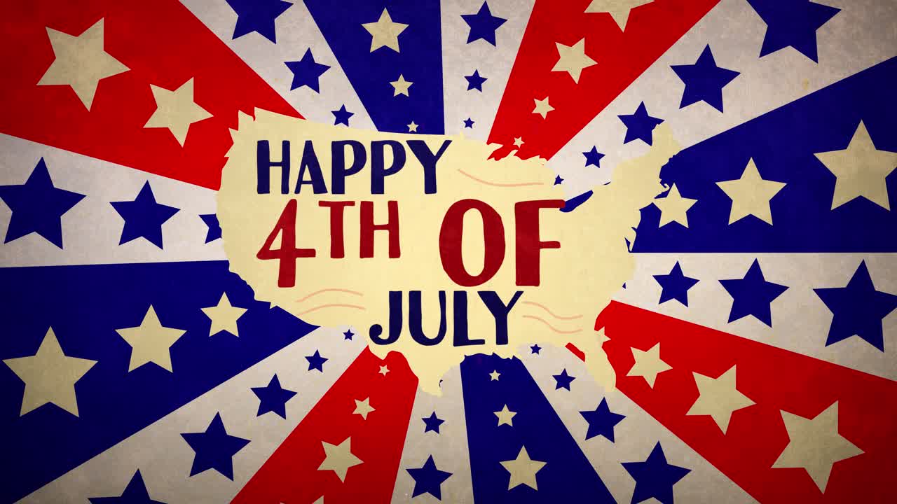 Happy 4th of July Celebration with US Map and Fireworks