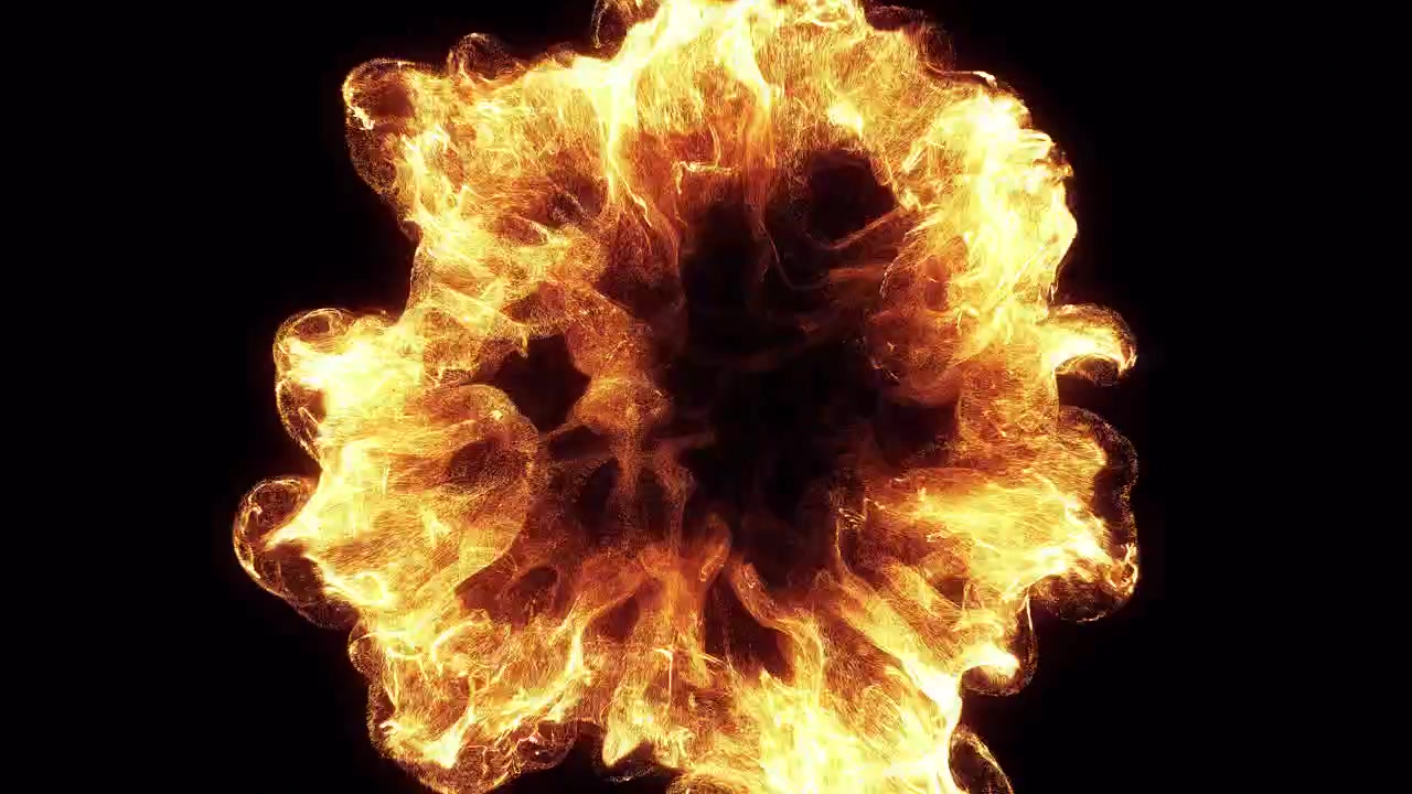 Dynamic Fiery Explosion Expanding and Dissipating on Black Background