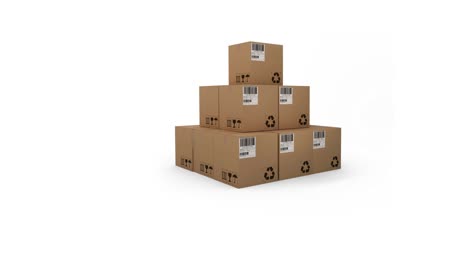 animación de varias cajas de cartón que se mueven sobre un fondo blanco