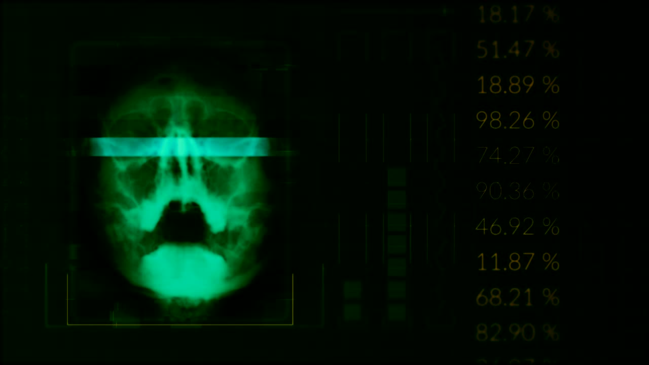 Scan of a human skull, looped Green hud interface medical equipment