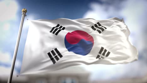 la bandera de corea del sur ondeando en cámara lenta 3d con fondo de cielo azul - bucle sin costuras 4k