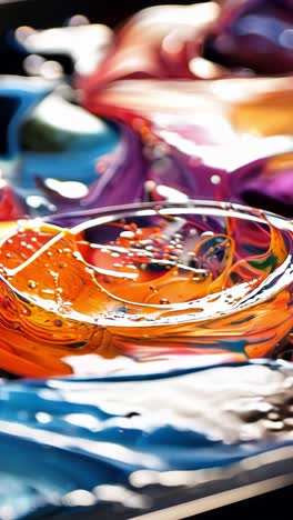colorful swirling bowls on water surface in artistic display
