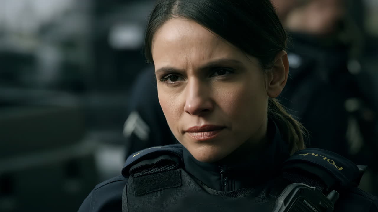 Close-up of a Female Police Officer in Uniform