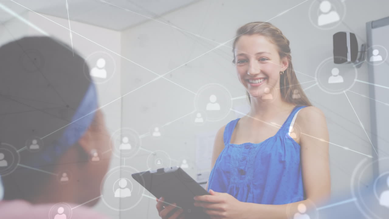 animación de redes de conexiones entre diversos escolares en el aula