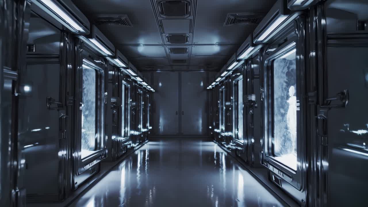 Futuristic Corridor with Cryo-Chambers