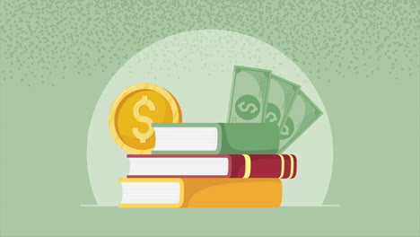 pile text books with money animation