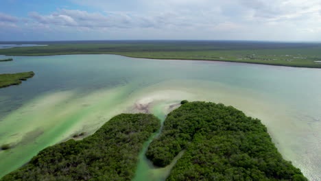Tulum-Luftaufnahme-Des-Biosphärenreservats-Sian-Kaʼan,-Drohnenflug-über-Unverschmutzten-Mangroven-Und-Dem-Karibischen-Meer