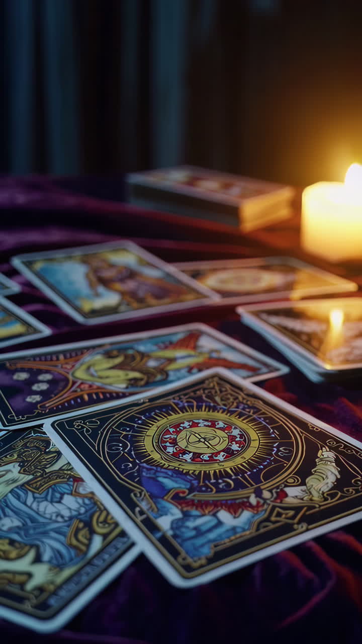 Tarot Cards Spread with Candle Light