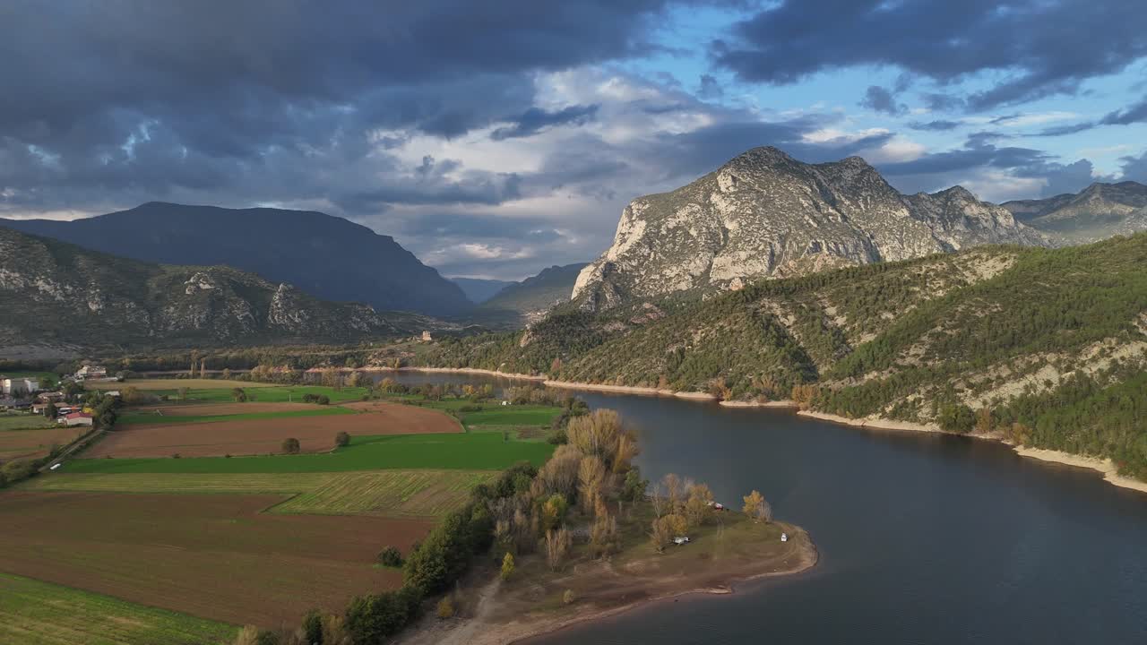 Stunning Aerial View of River Valley and Mountains