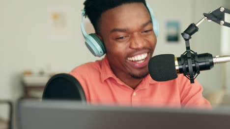 microphone, podcast and black man speaker