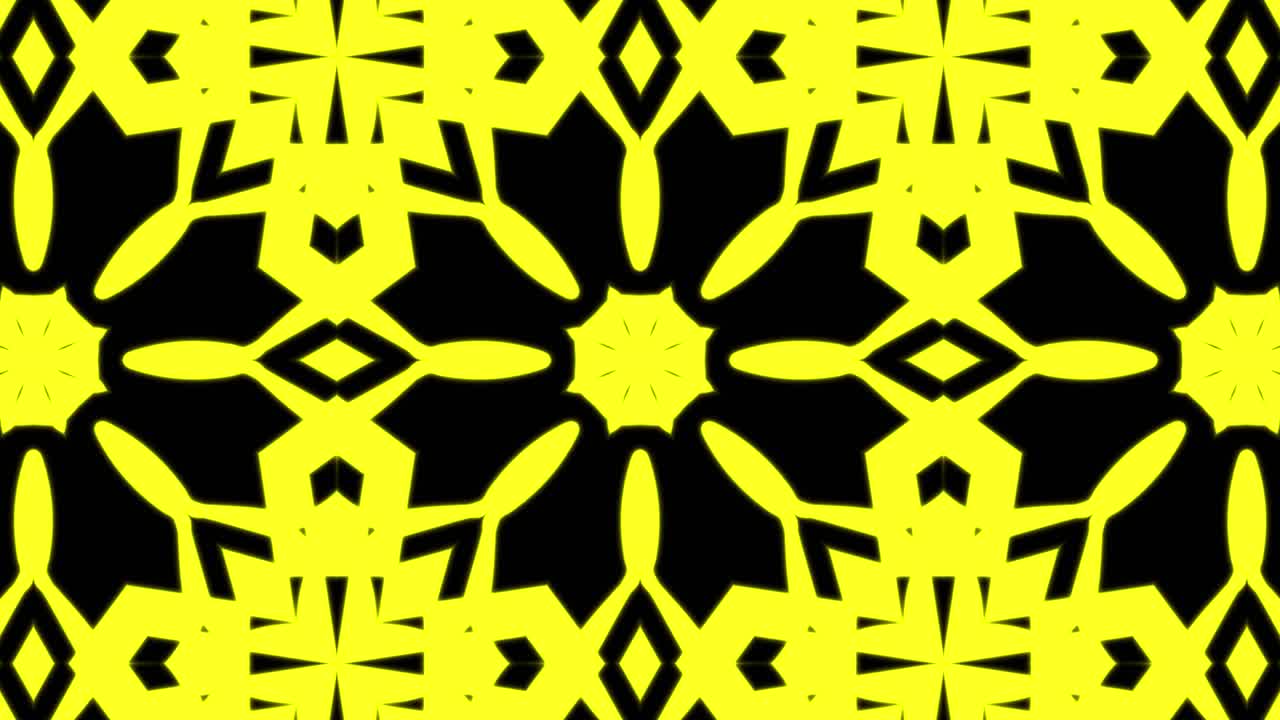 Abstract yellow geometric seamless pattern background. Abstract Stripes Kaleidoscope Loop. Fast Psychedelic Colorful Kaleidoscope VJ background. Disco Abstract Motion Background. Kaleidoscope effect