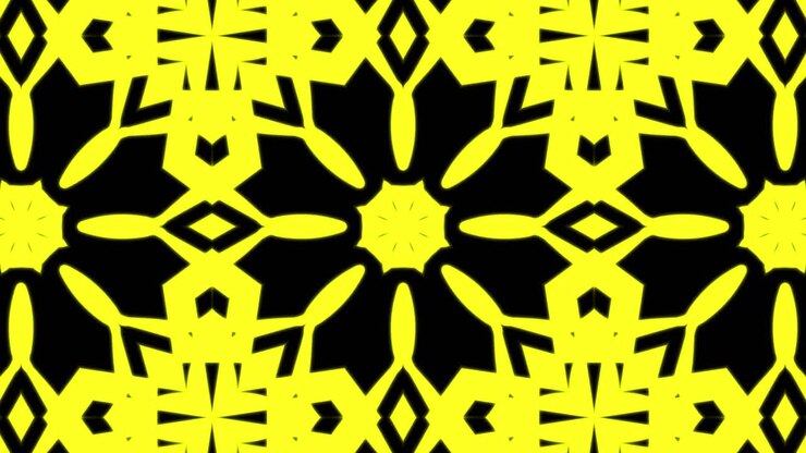Abstract yellow geometric seamless pattern background. Abstract Stripes Kaleidoscope Loop. Fast Psychedelic Colorful Kaleidoscope VJ background. Disco Abstract Motion Background. Kaleidoscope effect