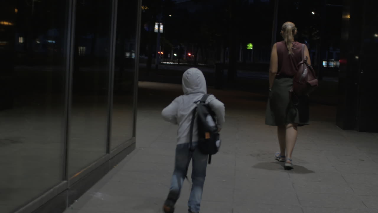Funny evening walk with mom
