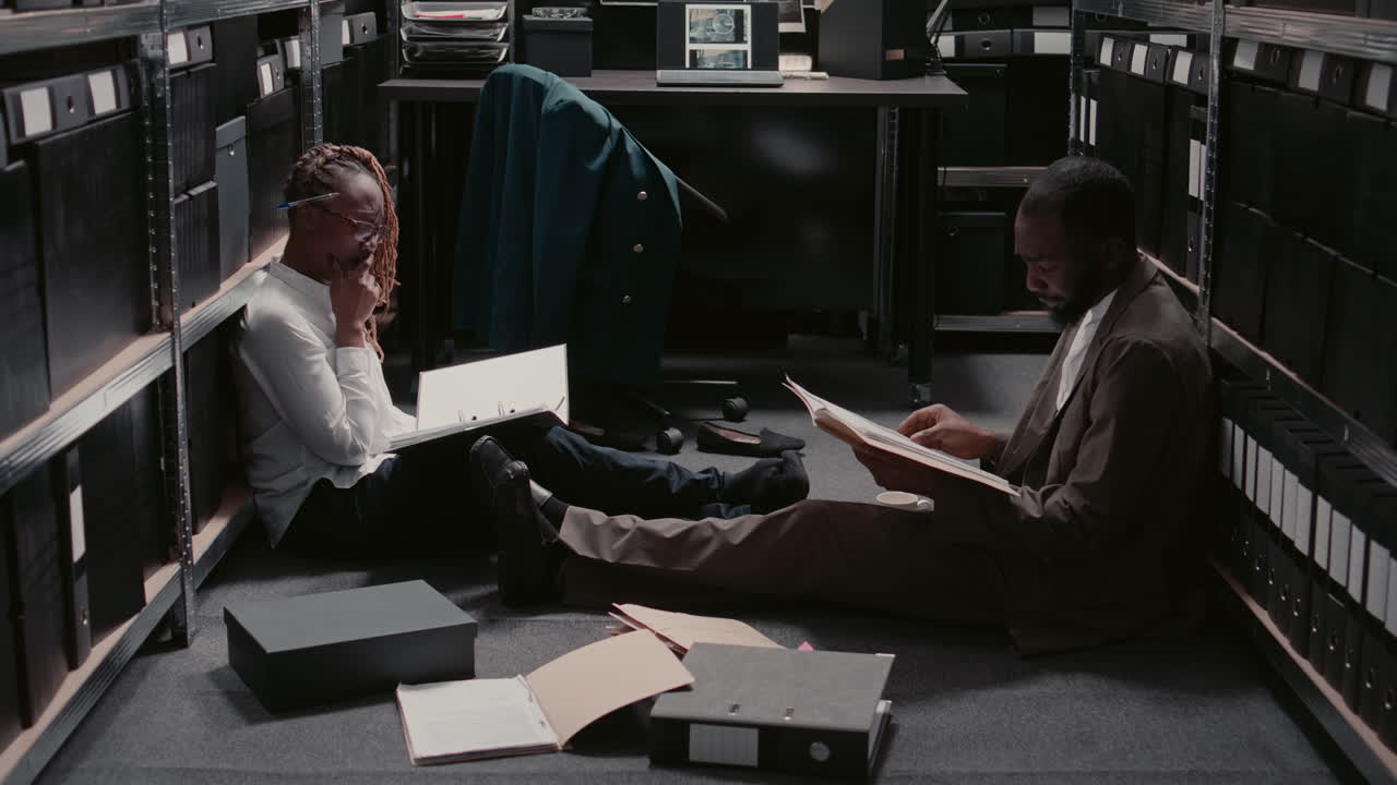 Detectives Reviewing Evidence in Filing Room
