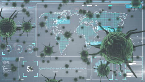 Procesamiento-De-Datos,-Células-Virales-Y-Animación-Del-Mapa-Del-Mundo