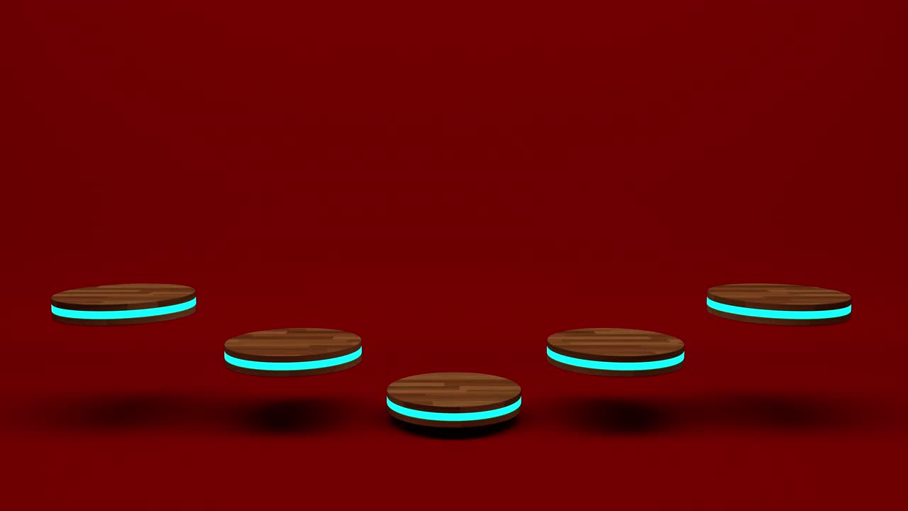 soporte de producto de madera pedestal futurista o podio en pantalla vacía creciente luz intermitente con telones de fondo rojos. renderización 3d. bucle sin costuras.