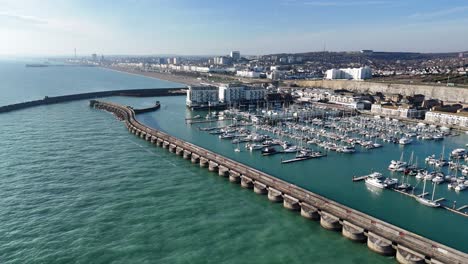 brighton marina east sussex uk pull back drone aerial reverse reveal