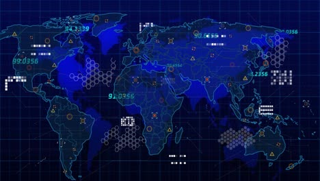 animación del procesamiento de datos sobre el mapa del mundo sobre fondo negro