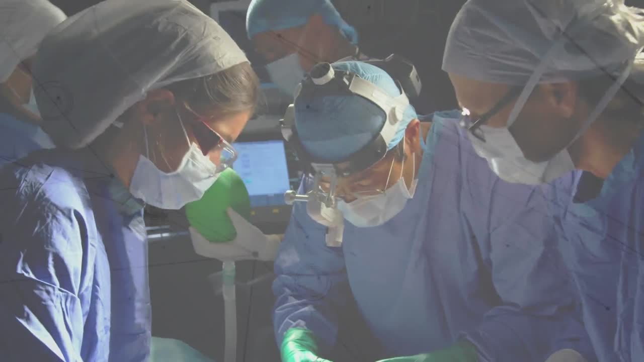 animación de la red de conexiones sobre los cirujanos en el quirófano