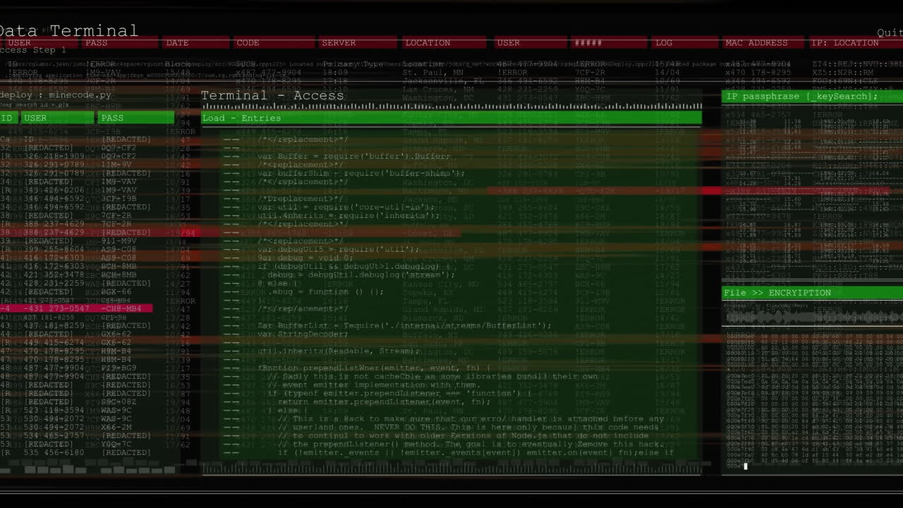 Animation of data processing on black background