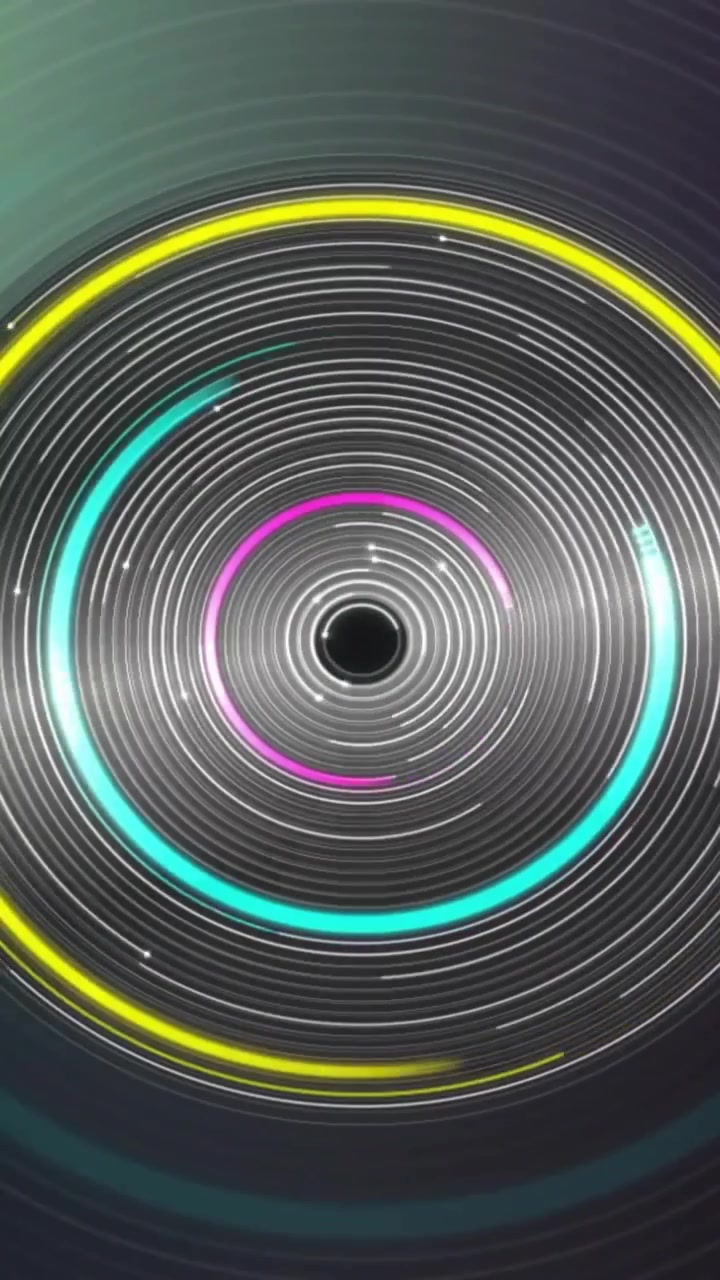 Animazione di cerchi colorati che girano su sfondo nero.