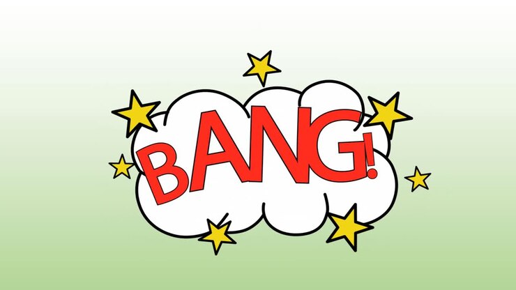 Animazione di banner di testo "Bang" su fumetto retrò su sfondo sfumato verde