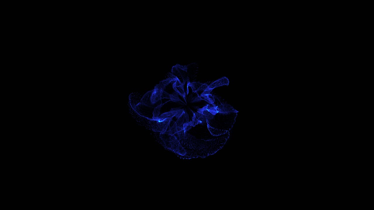 Swirling vortex of blue energy or plasma forms abstract portal or flower shape before dissipating on black background