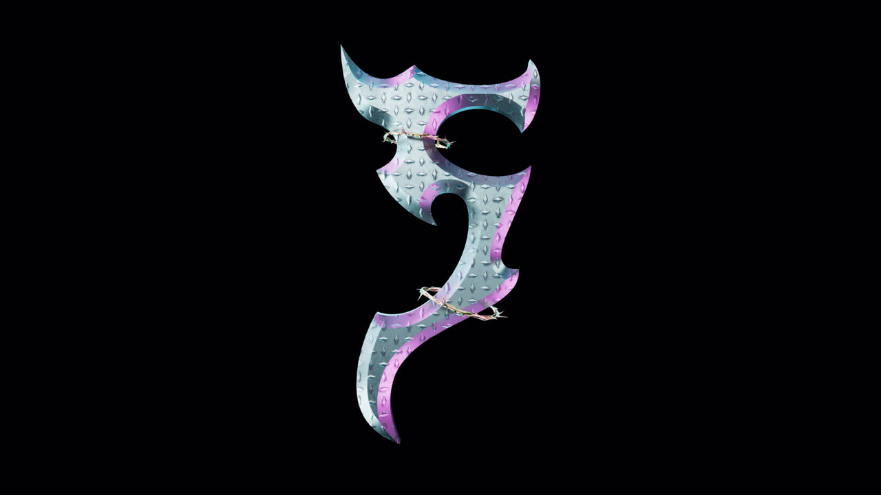 Animert metallisk iriserende bokstav J-symbol på svart bakgrunn